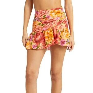 FARM Rio Floral Mini Skirt - Orange and Pink